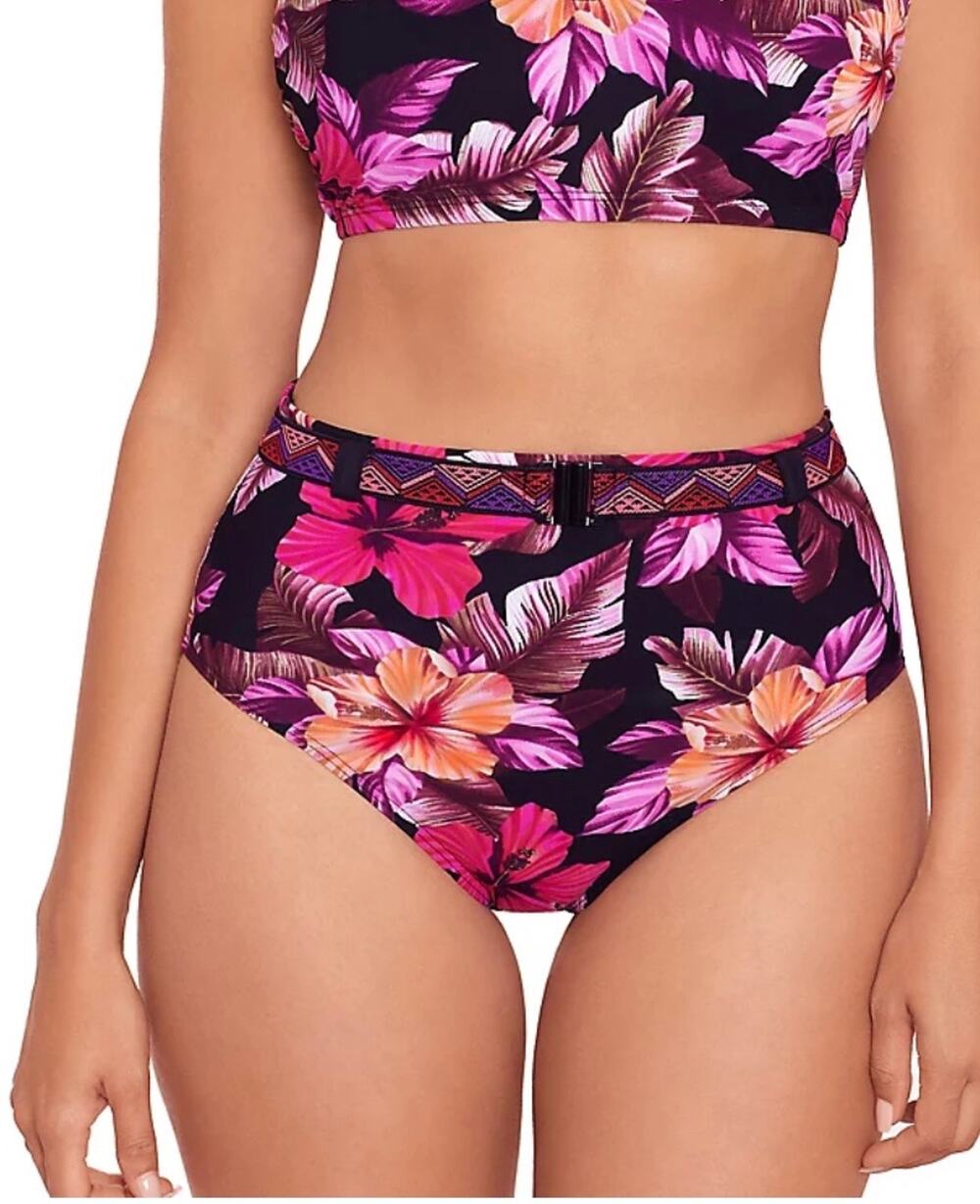 Miraclesuit Skinny Dippers Mowie Cherry Dip Belted Hi Waist Bikini Bottom S NWT